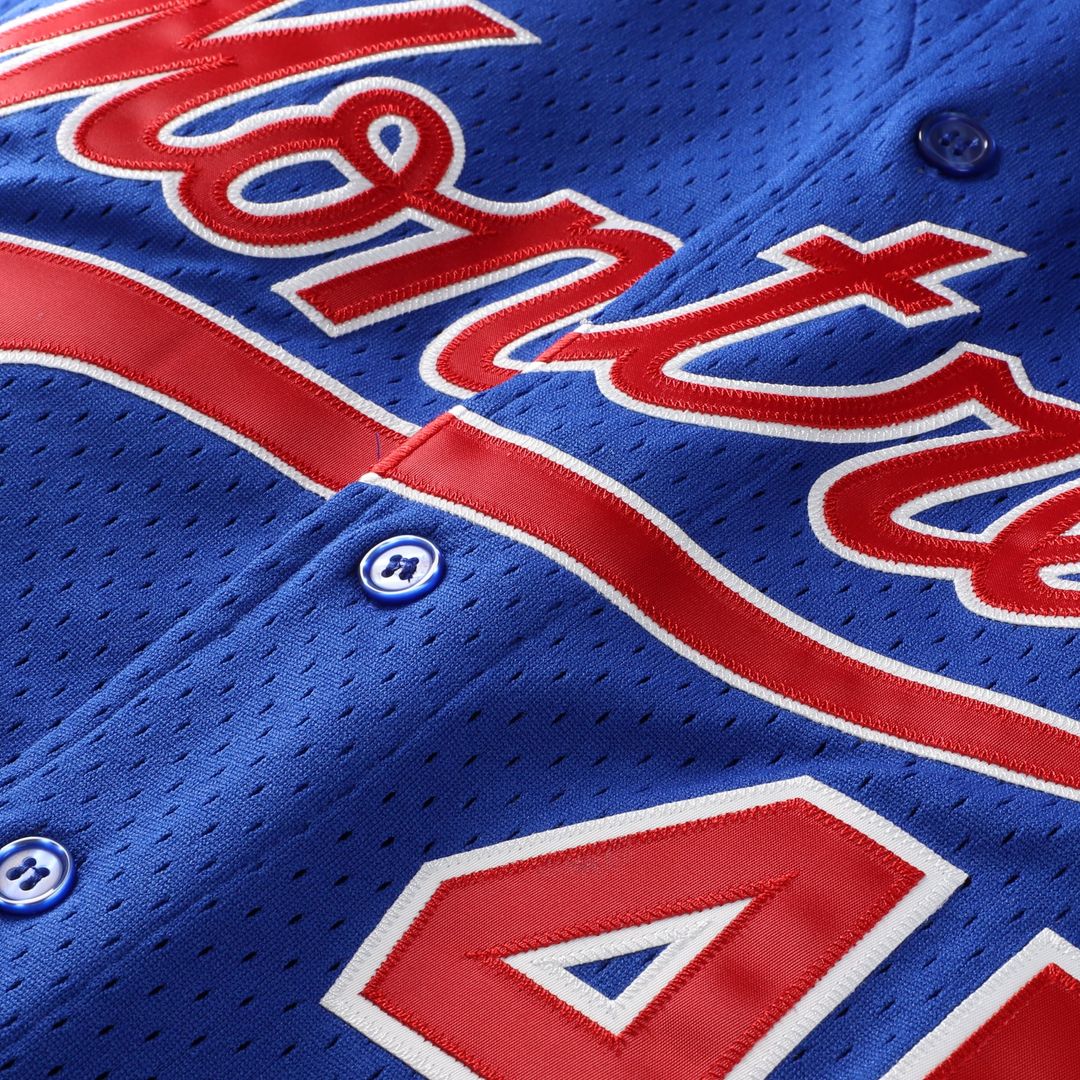 Montreal Expos Pedro Martinez Blue Cooperstown Collection Mesh Batting Practice Button-Up Jersey