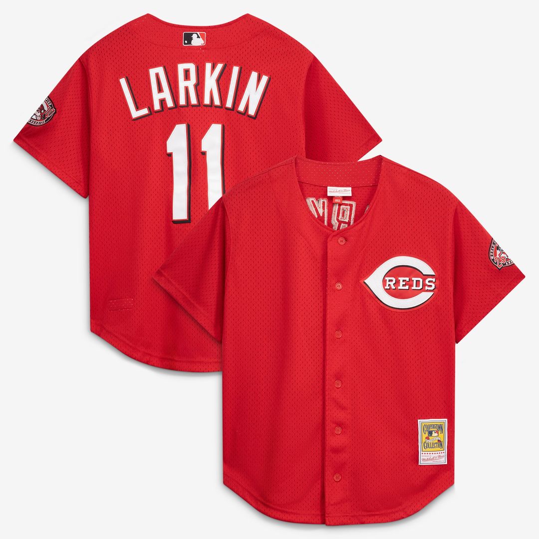 Cincinnati Reds Barry Larkin Red Throwback Cooperstown Mesh Batting Practice Jersey