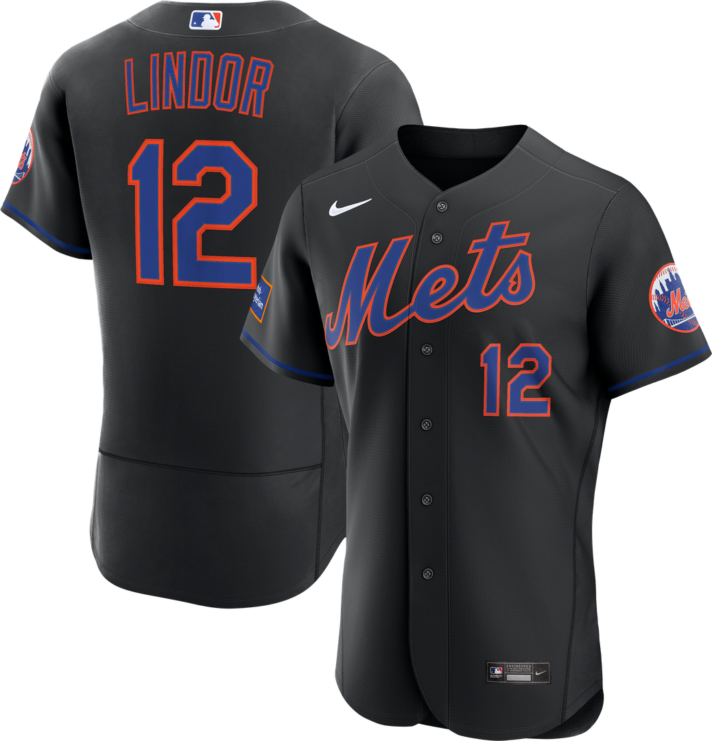 New York Mets Francisco Lindor Black Alternate Authentic Sponsor Patch Jersey