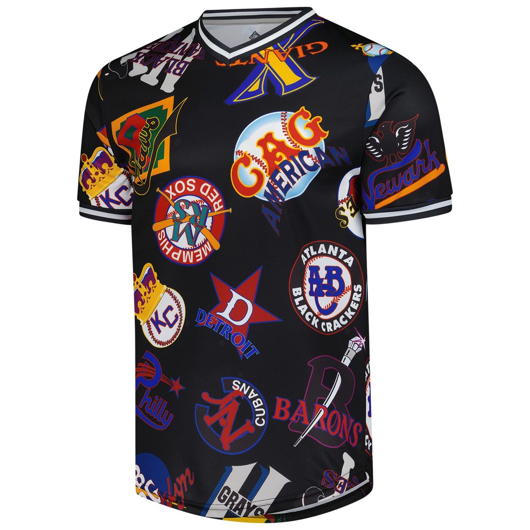Negro League Baseball Merchandise Negro League Baseball Black Allover Print V-Neck Baseball Jersey