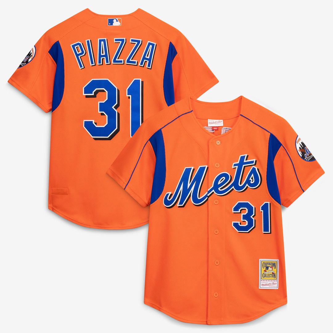 New York Mets Mike Piazza Royal Cooperstown Collection Mesh Batting Practice Button-Up Jersey