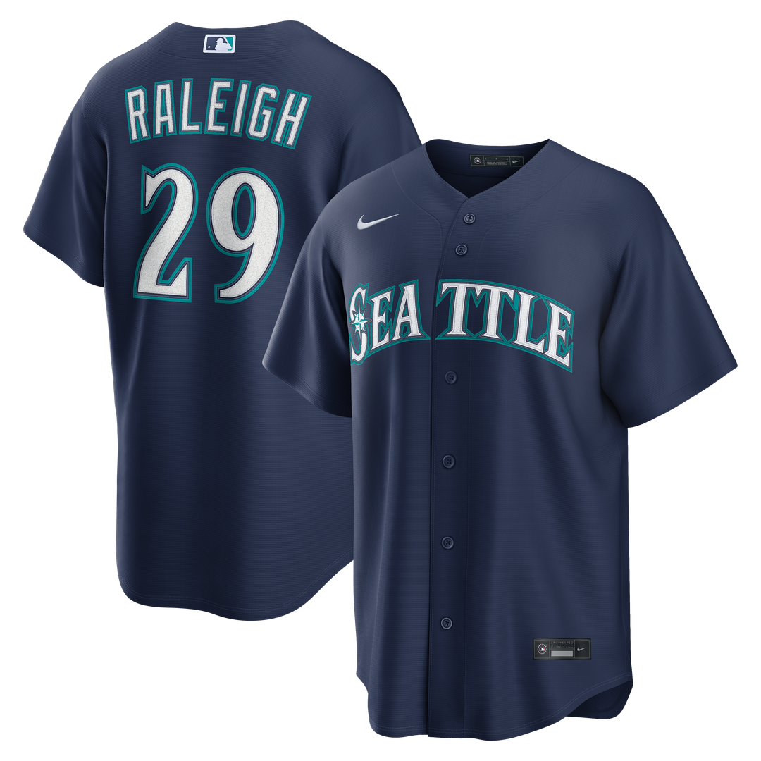 Seattle Mariners Cal Raleigh Navy Road Replica Jersey