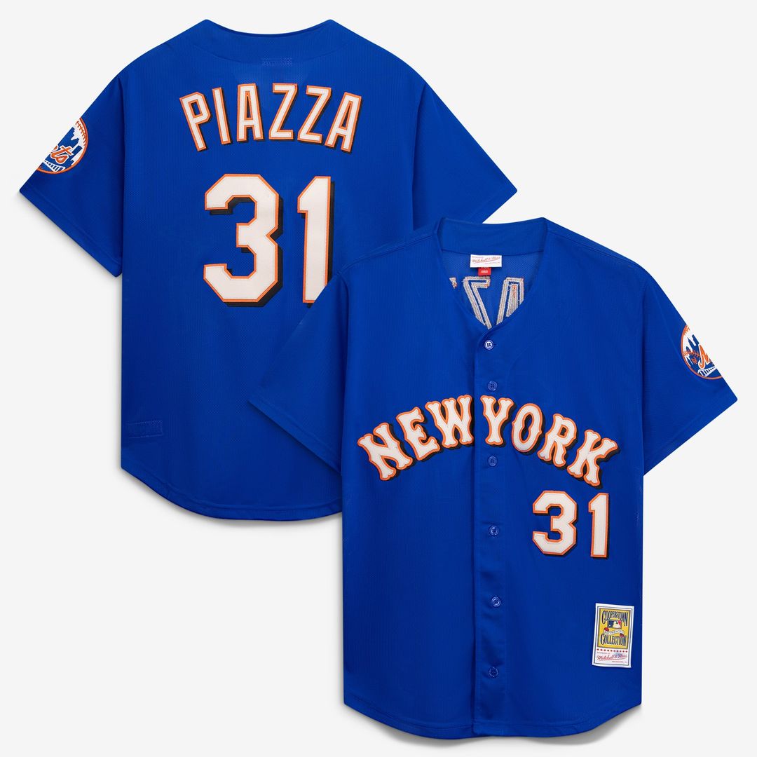 New York Mets Mike Piazza Royal Cooperstown Collection Mesh Batting Practice Button-Up Jersey
