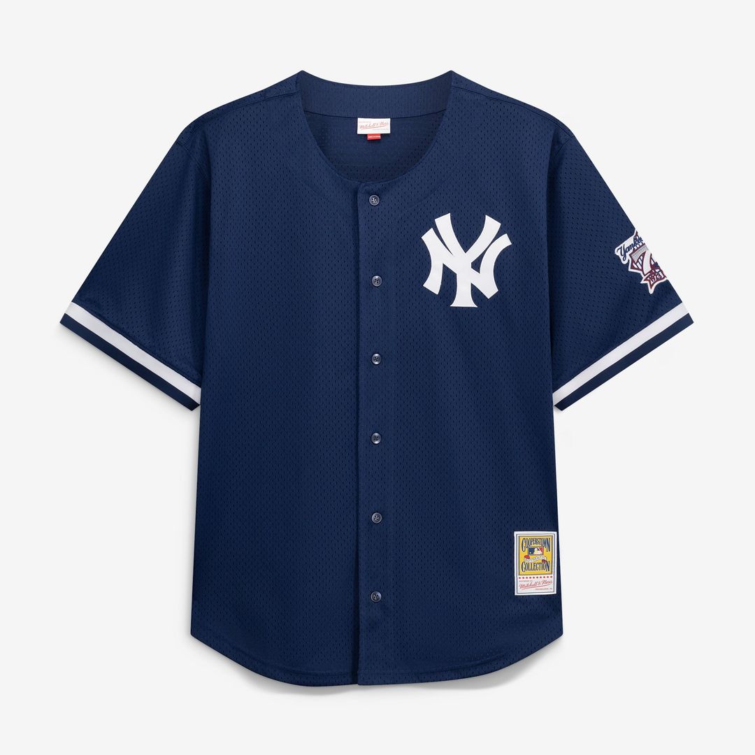 New York Yankees Derek Jeter Navy Cooperstown Collection Mesh Batting Practice Button-Up Jersey