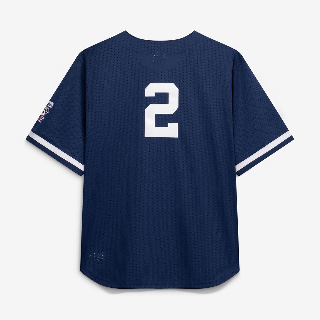 New York Yankees Derek Jeter Navy Cooperstown Collection Mesh Batting Practice Button-Up Jersey